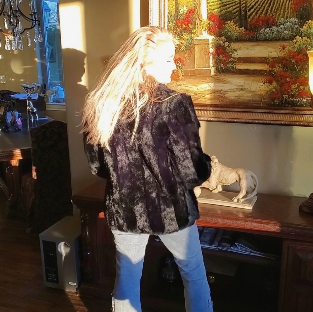 Black Striped Rabbit Fur Jacket - Picture 8 of 17